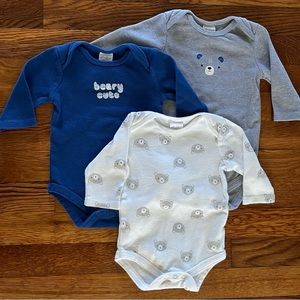 Starting Out Beary Cute Bear Themed Longsleeve Onesie Set of 3 Baby Boys Size 6M